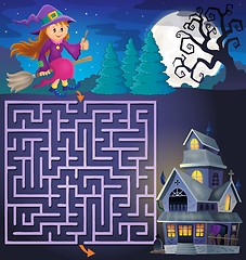 Image showing Maze 3 with cute witch and haunted house