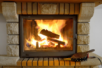 Image showing burning wood in fireplace