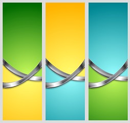 Image showing Bright abstract tech vertical banners with metal waves