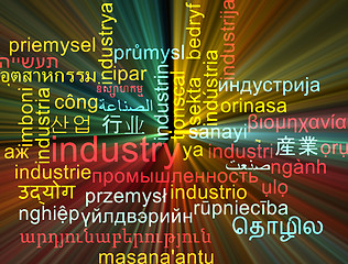 Image showing Industry multilanguage wordcloud background concept glowing