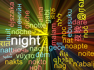 Image showing Night multilanguage wordcloud background concept glowing