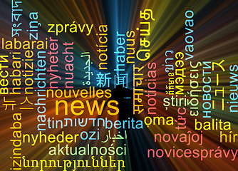 Image showing News multilanguage wordcloud background concept glowing