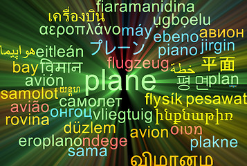 Image showing Plane multilanguage wordcloud background concept glowing