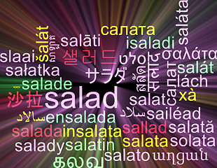 Image showing Salad multilanguage wordcloud background concept glowing