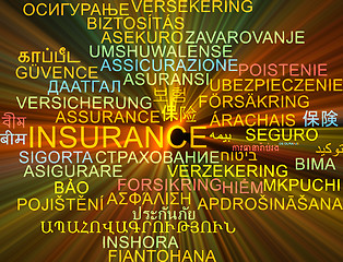 Image showing Insurance multilanguage wordcloud background concept glowing