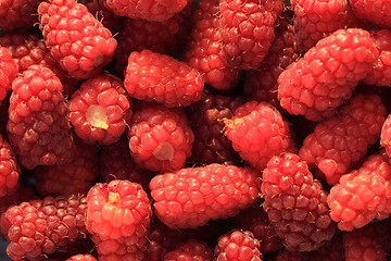 Image showing big red raspberries background