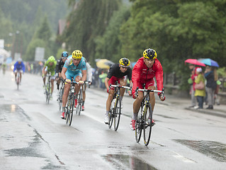 Image showing The Peloton Riding in the Rain - Tour de France 2014