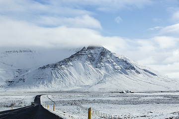 Image showing Impressive snowy volcanic landscape 