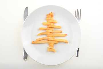 Image showing christmas tree from fried potatoes 