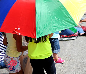 Image showing Kids under umbrella.