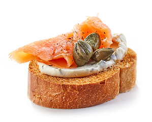 Image showing toasted bread with cream cheese and salmon