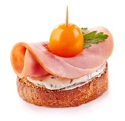 Image showing toasted bread slice with ham and tomato