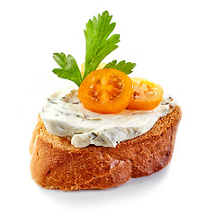 Image showing toasted bread with cream cheese and tomatoes