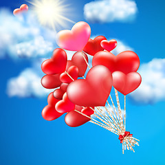 Image showing Heart-shaped baloon in the sky. EPS 10