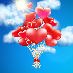 Image showing Heart-shaped baloon in the sky. EPS 10
