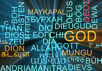 Image showing God multilanguage wordcloud background concept glowing