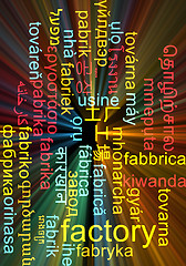 Image showing Factory multilanguage wordcloud background concept glowing