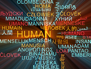 Image showing Human multilanguage wordcloud background concept glowing