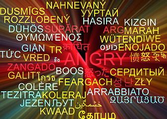 Image showing Angry multilanguage wordcloud background concept glowing