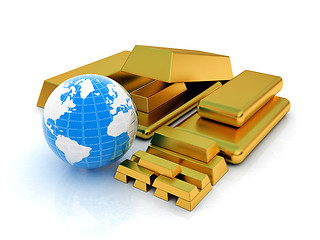 Image showing Earth and gold bars