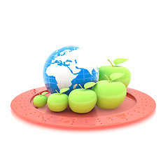 Image showing Earth and apples around - from the smallest to largest. Global d