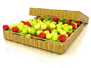 Image showing Wicker basket full of apples isolated on white