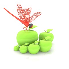 Image showing Dragonfly on apple. Natural eating concept