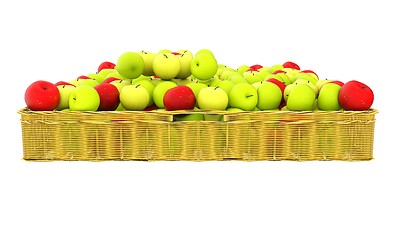 Image showing Wicker basket full of apples isolated on white