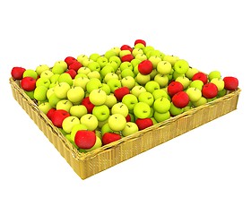 Image showing Wicker basket full of apples isolated on white