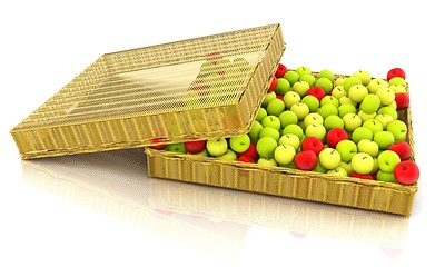 Image showing Wicker basket full of apples isolated on white