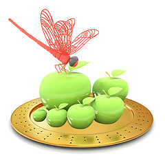 Image showing Dragonfly on apple on Serving dome or Cloche. Natural eating concept