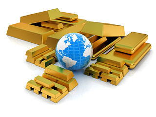 Image showing Earth and gold bars