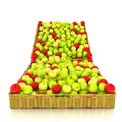 Image showing Wicker basket full of apples isolated on white