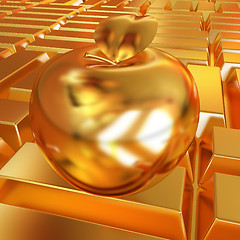 Image showing golden apple on the gold bars background