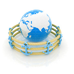 Image showing Design fence of anchors on the ropes and Earth in the center