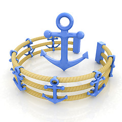 Image showing Design fence of anchors on the ropes and anchor in the center