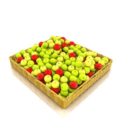 Image showing Wicker basket full of apples isolated on white
