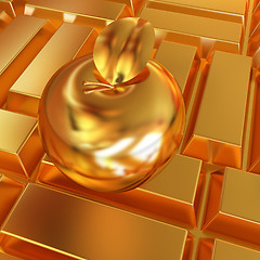 Image showing golden apple on the gold bars background