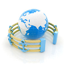 Image showing Design fence of anchors on the ropes and Earth in the center