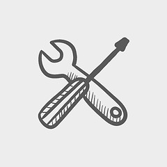 Image showing Screw driver and wrench tools sketch icon