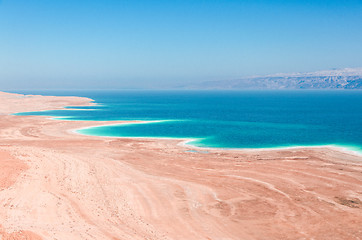 Image showing Dead Sea coastline in desert uninhabited extraterrestrial landscape