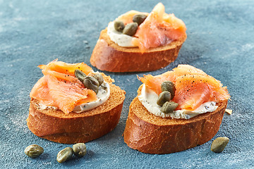Image showing toasted bread with smoked salmon