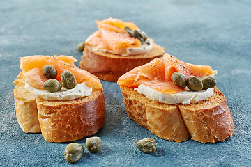 Image showing toasted bread with smoked salmon