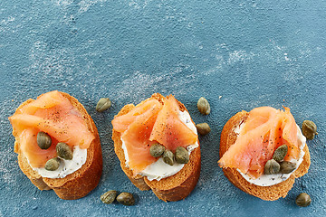 Image showing toasted bread with smoked salmon