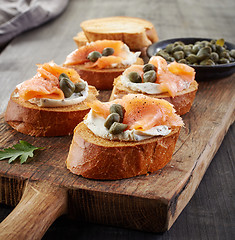 Image showing toasted bread with cream cheese and salmon