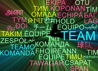 Image showing Team multilanguage wordcloud background concept glowing