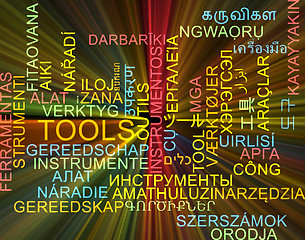 Image showing Tools multilanguage wordcloud background concept glowing