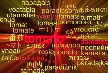 Image showing Tomato multilanguage wordcloud background concept glowing