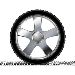 Image showing Wheel and grunge tire track abstract background