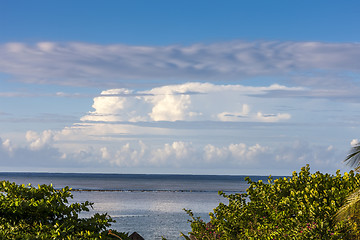 Image showing Beach on tropical island. Clear blue water and sky 